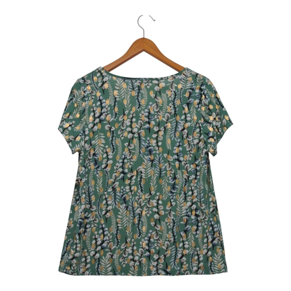 By Design ⭐️ Green Floral Short Sleeve Top‎ 🌱 L - Picture 2 of 3